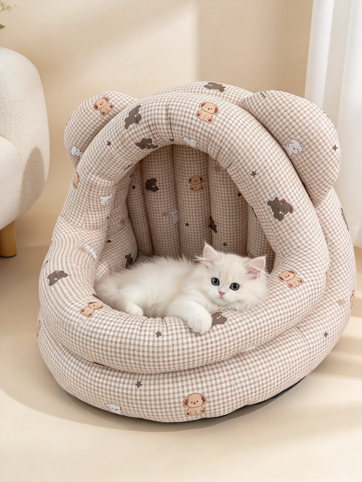 Bear Ear Cave Pet House PDF Sewing Pattern | A3 Printable Cozy Enclosed Nest for Small Cats & Dogs Up to 16.5 lbs