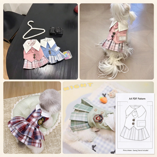 Pet Japanese Preppy School Pleated Dress Sewing Pattern | 13 Sizes XS-9XL, A4 Printable PDF + PLT File, Step-by-Step Sewing Tutorial