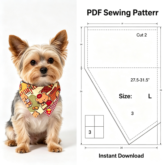Cartoon Star & Bear Pet Bandana Sewing Pattern PDF | Dog & Cat Bandana Template | 9 Sizes XXS to XXXXL | All Breeds | Printable Instant Download