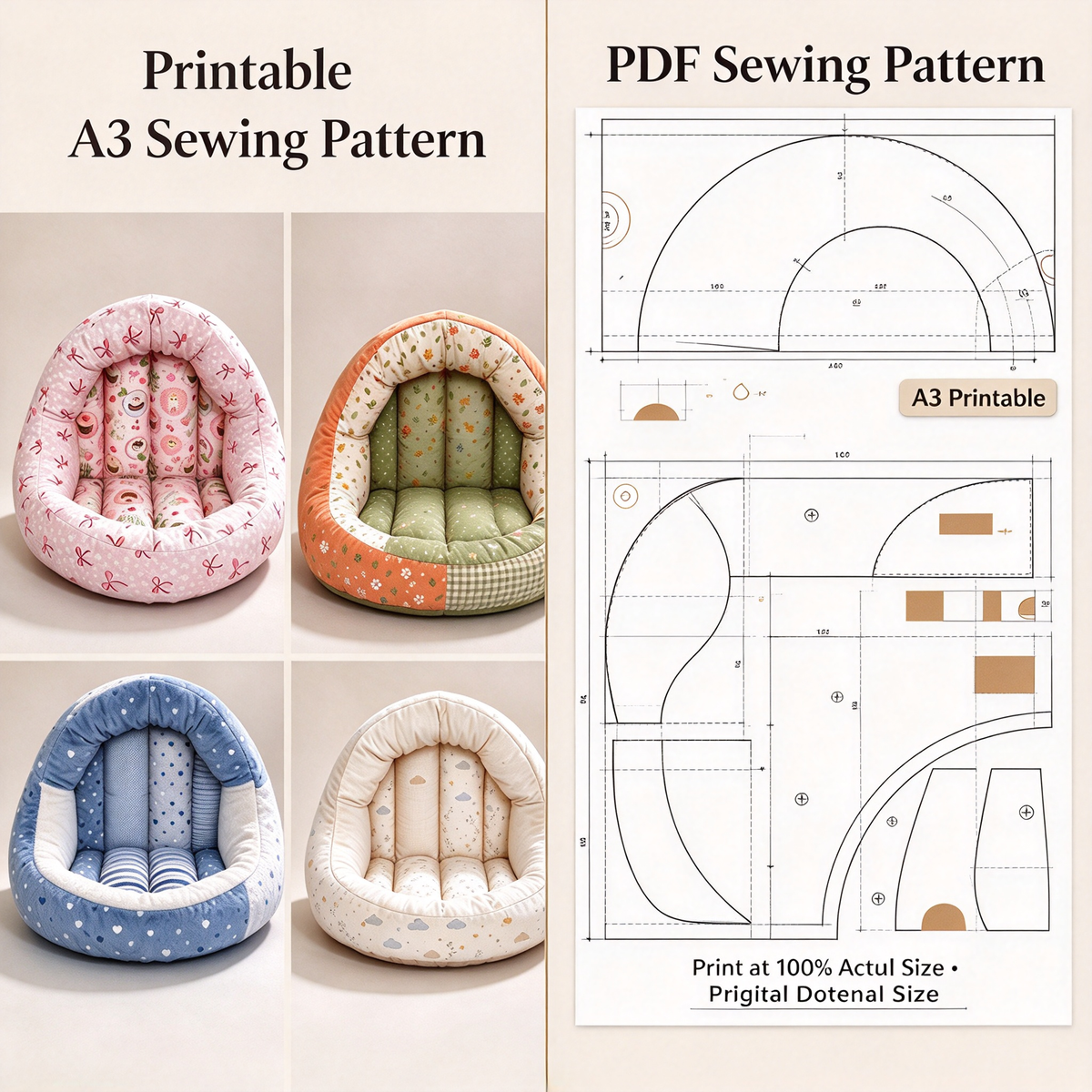 7 Styles Pet Bed Bundle PDF Sewing Patterns | A3 Printable DIY Pet Carrier, Backpack, Sofa & Cave Nest Templates for Small Cats & Dogs Up to 16.5 lbs