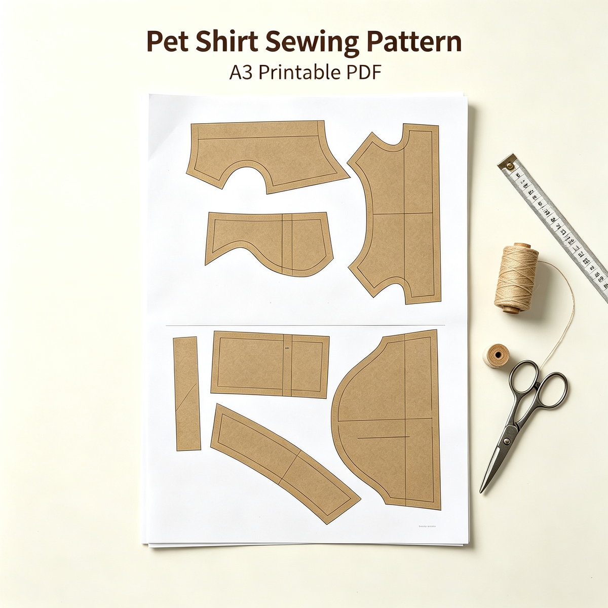 Pet Button-Down Shirt Sewing Pattern with Video Tutorial | A3 Printable PDF | 7 Sizes S-4XL | Dog Cat Formal Casual Shirt