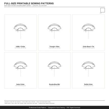 Paquete PDF con 39 patrones de costura de pañuelos para perros y gatos | Lazos para collar, volantes, estilo marinero | Imprime en casa | Incluye tutorial de costura | Descarga digital