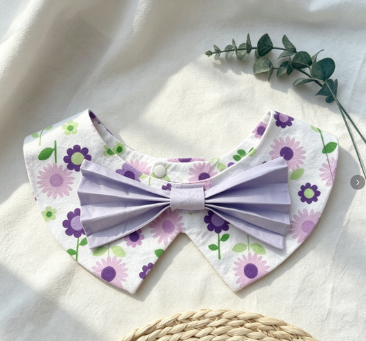 Flower Print Spiky Pet Bandana Sewing Pattern PDF | Purple Floral Bib with Bow for Dogs & Cats | 13 Sizes XS to 9XL | Fits Neck 10.2"–29.9" | Printable Instant Download