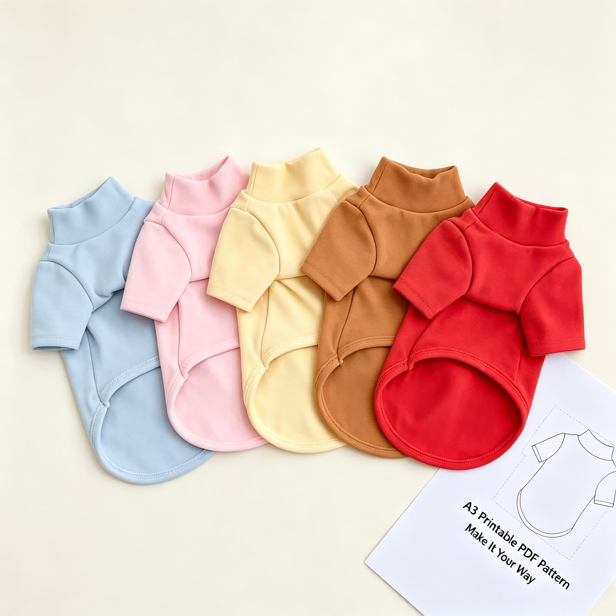 Pet Turtleneck Base Shirt Sewing Pattern with Video Tutorial | A3 Printable PDF | 7 Sizes S-4XL | Dog Cat Thermal Top Undershirt .