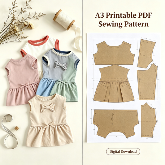 Pet Bow Vest Dress Sewing Pattern with Video Tutorial | A3 Printable PDF | 7 Sizes S-4XL | Girl Dog Cat Sleeveless Ruffle Dress