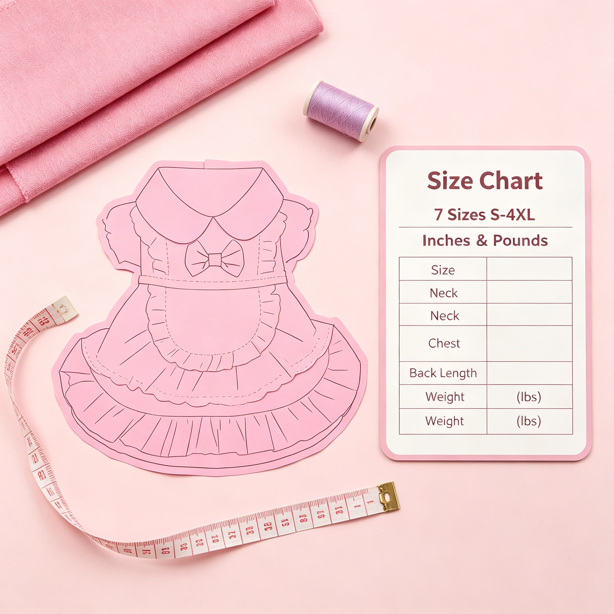 Pet Lolita Princess Dress Sewing Pattern with Video Tutorial | A3 Printable | 7 Sizes (S-4XL) | Dog Cat Ruffled Dress Digital PDF