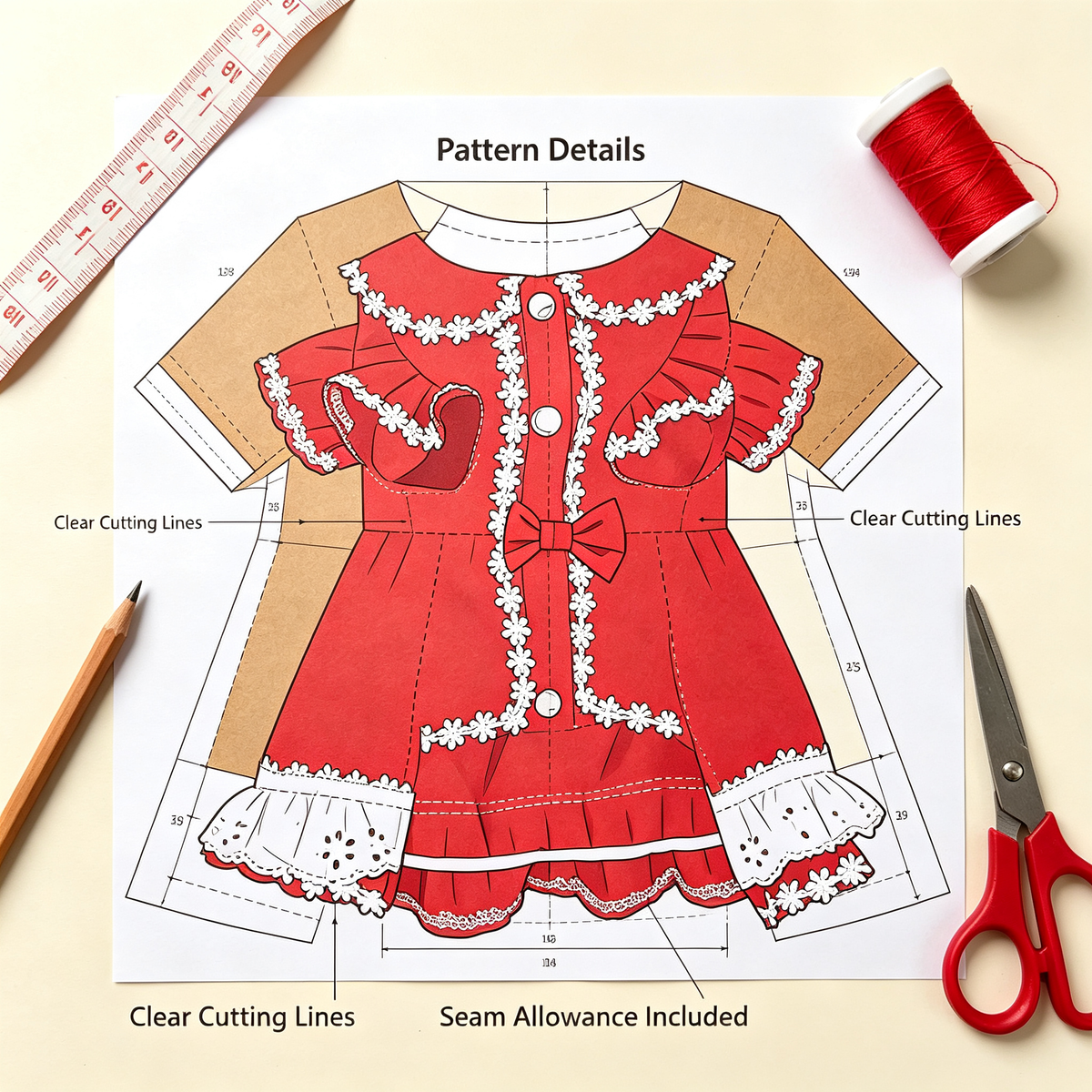 Pet Puff Sleeve Dress Sewing Pattern with Video Tutorial | A3 Printable | 7 Sizes (S-4XL) | Dog Cat Ruffled Dress Digital PDF