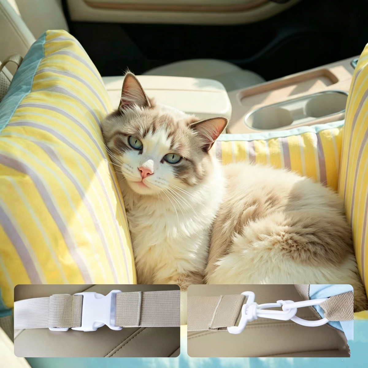 Washable Pet Car Seat Bed, 2 in 1 Convertible Dog Travel Carrier Sofa Bed with Safety Belt, Portable Pet Car Booster Seat for Small Medium Dogs Cats