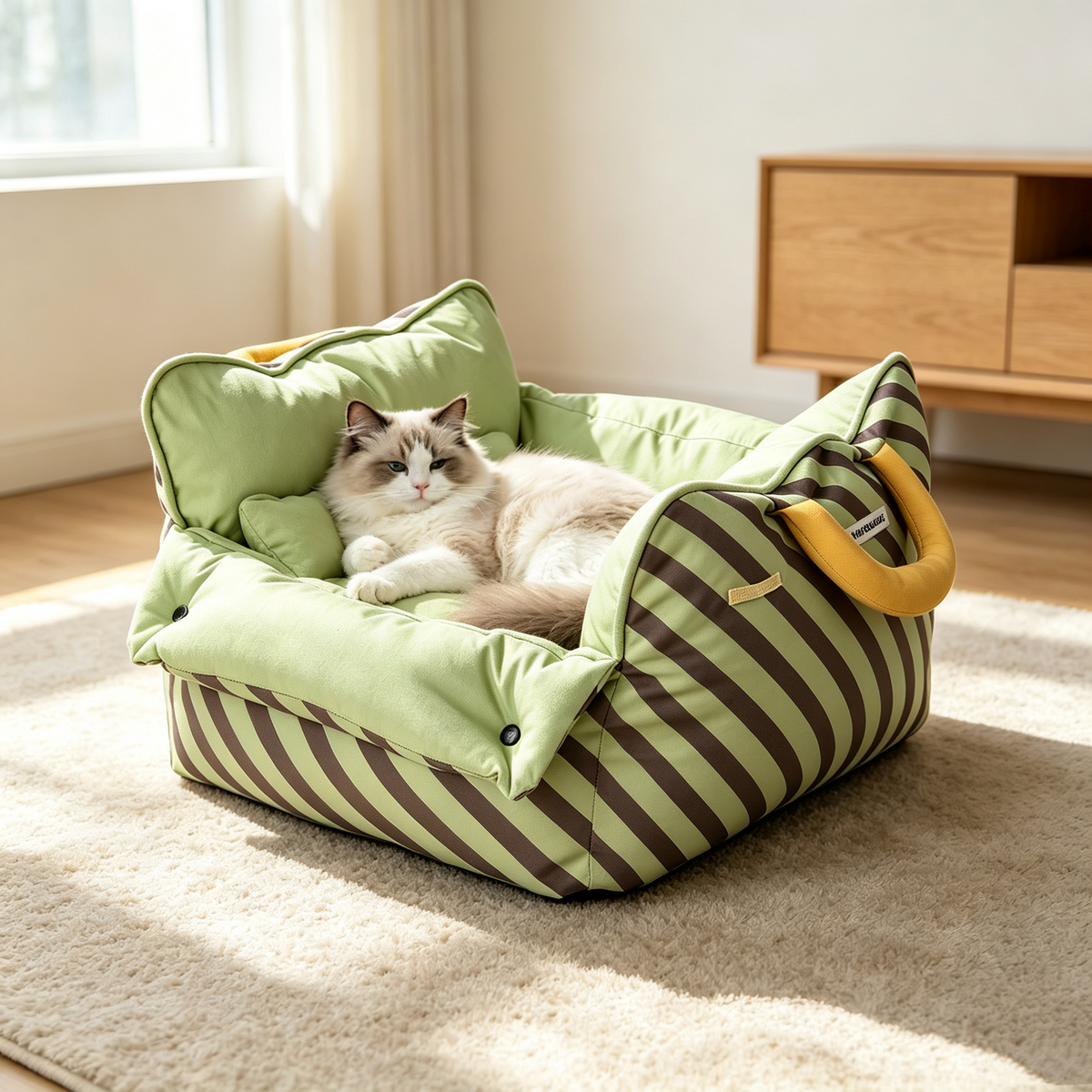 Fully Removable Washable Striped Pet Sofa Bed | Portable Soft Couch for Small Dogs & Cats