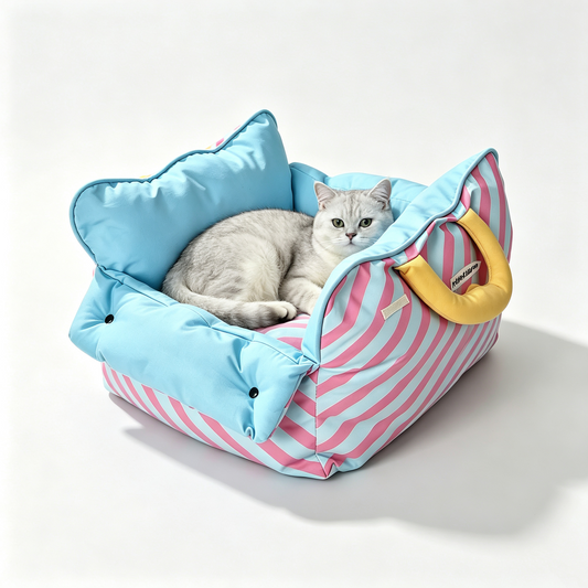 Fully Removable Washable Striped Pet Sofa Bed | Portable Soft Couch for Small Dogs & Cats