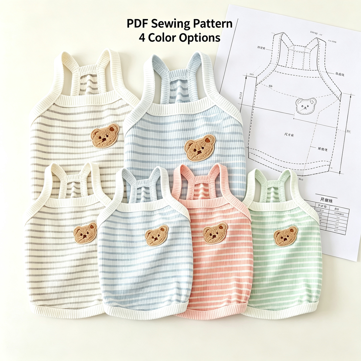 Pet Strap Tank Top Sewing Pattern | 7 Sizes S-4XL, A3 Printable PDF with Sewing Tutorial, Dog Clothes Sewing Template, Inch & Pound Size Chart