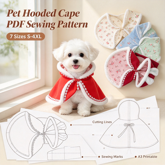 Pet Hooded Cape PDF Sewing Pattern, 7 Sizes S–4XL, Inch & Pound Size Chart, A3 Printable, Step-by-Step Sewing Tutorial, Dog Cat Clothes Sewing Pattern
