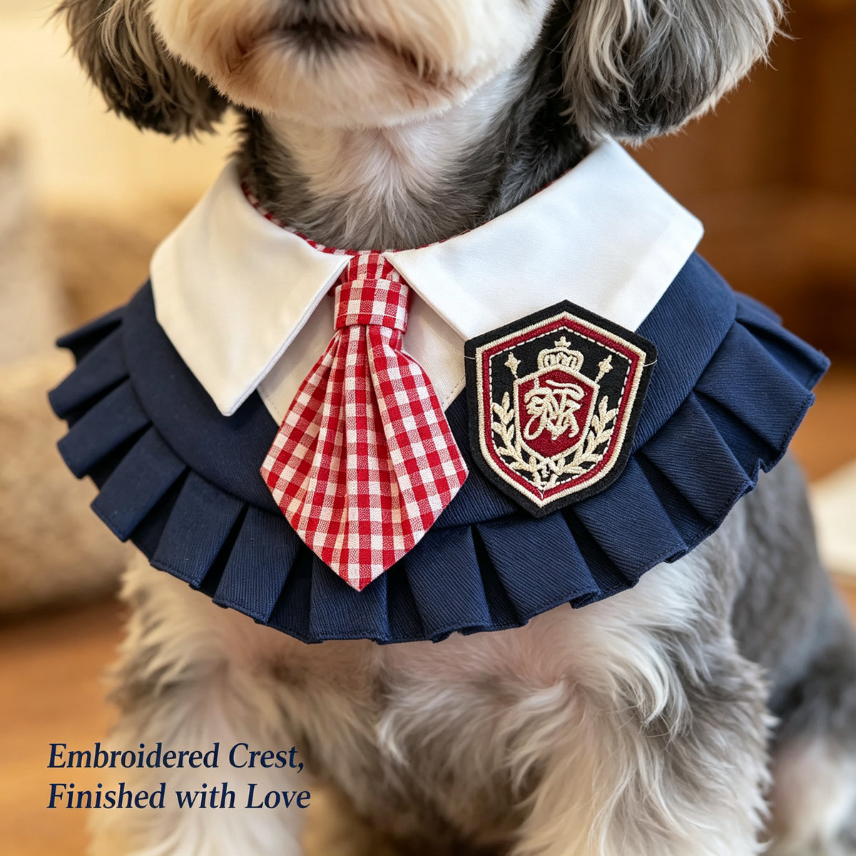 Academia Pet Collar, School Uniform Style Dog & Cat Bandana, Embroidered Crest Pet Neck Scarf, Preppy Dog Costume Accessory