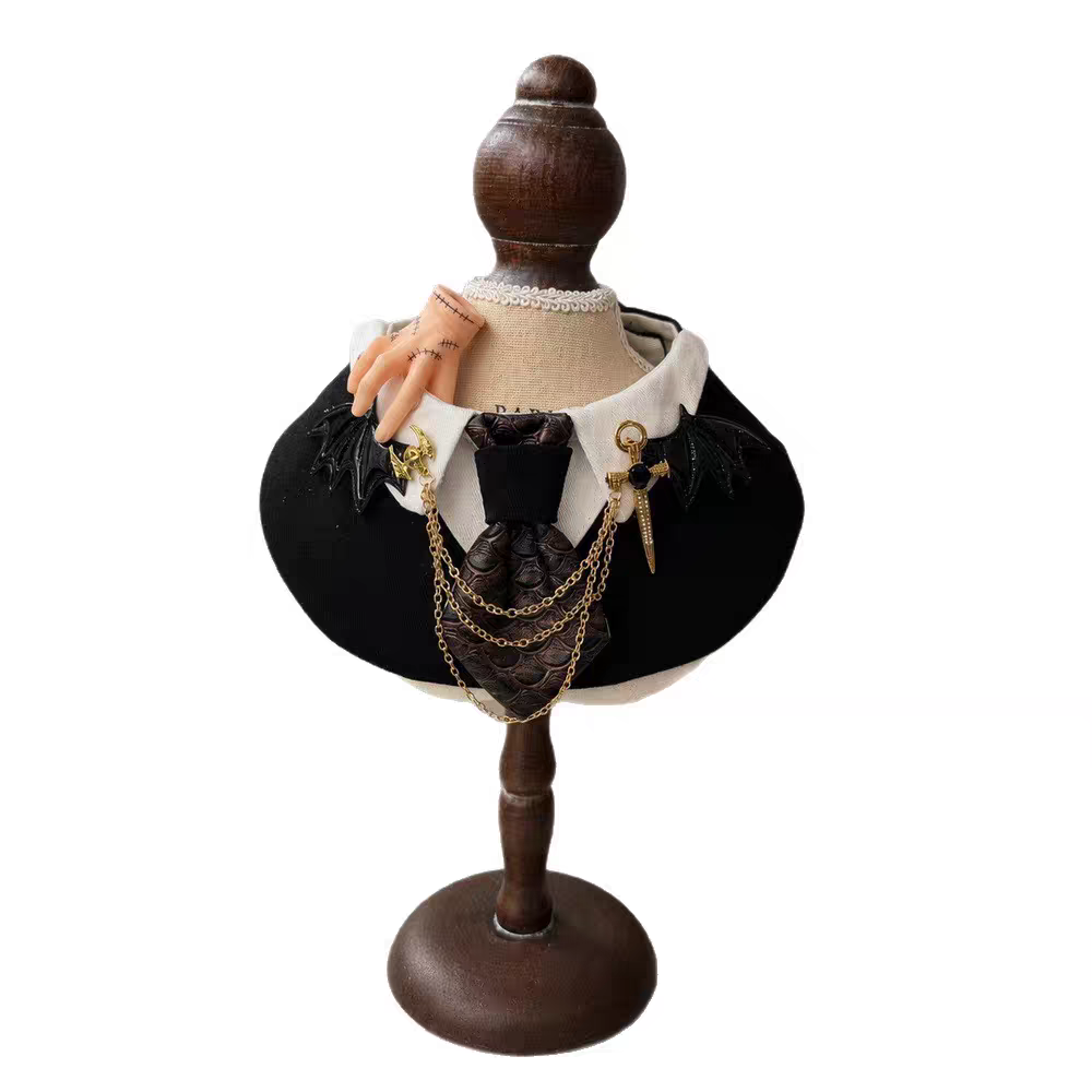 Gothic Halloween Pet Collar & Bib – Wednesday-Inspired Bat Wing Dog & Cat Costume