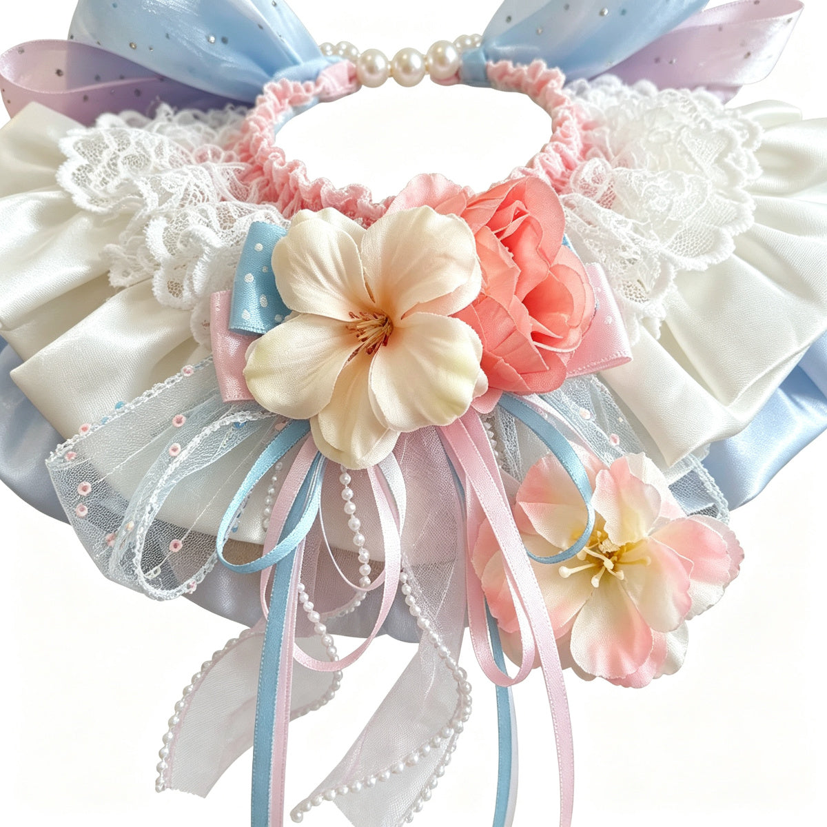 Sweet Lace Stretch Pet Bib for Small Dogs & Cats – Princess Neckerchief with Bow
