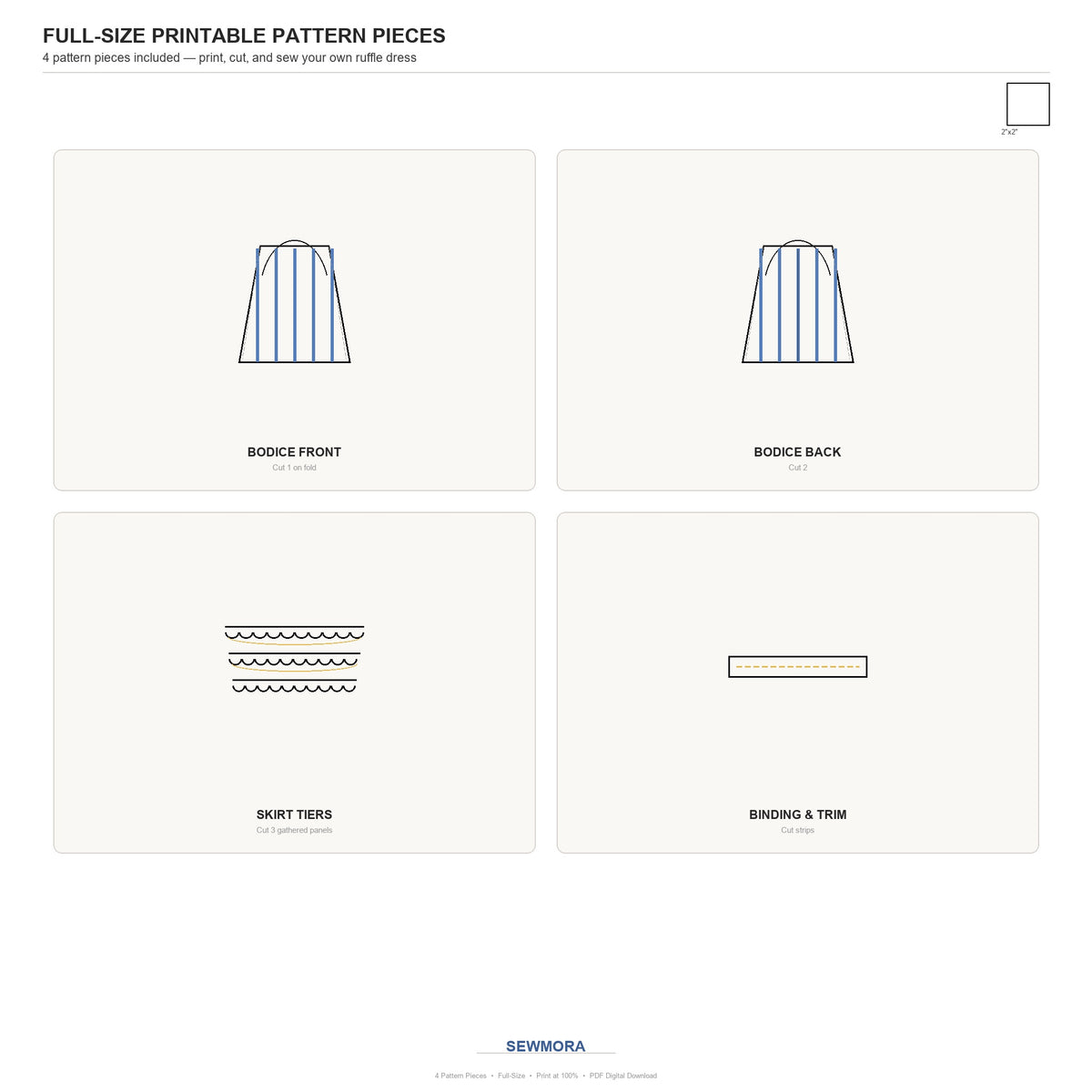 Striped Ruffle Pet Dress Sewing Pattern PDF | Dog Dress with Layered Ruffle Skirt | Sizes XS to 5XL | Fits Chest 12.5"–35.5" | A4 Printable | Printable Instant Download