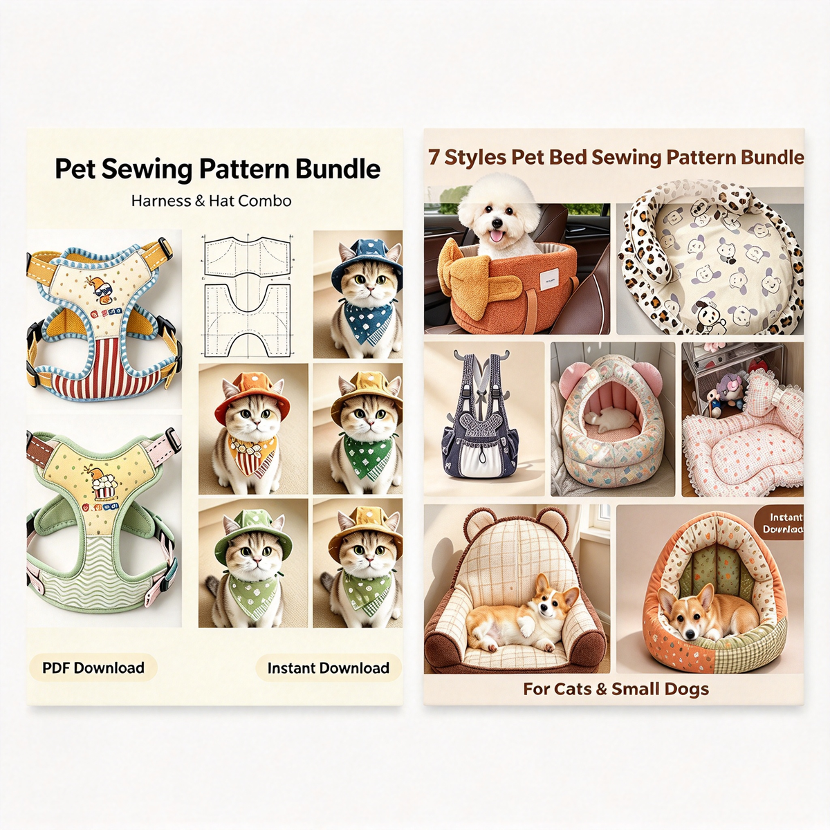 PDF drawings of pet harnesses, pet beds and pet hats
