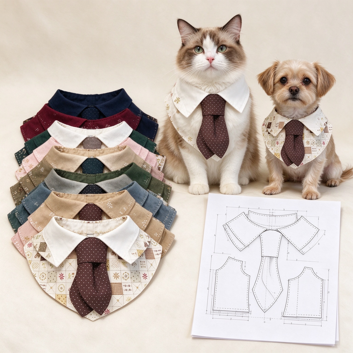 Gentleman Style Pet Collar Bib PDF Sewing Pattern | A4 Printable | 14 Sizes (XXS-9XL)| Formal Dog Cat Neck Tie Bandana Pattern
