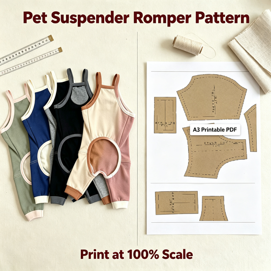Pet Sling Jumpsuit Sewing Pattern with Video Tutorial | A3 Printable PDF | 7 Sizes S-4XL | Dog Cat Overall Romper Onesie
