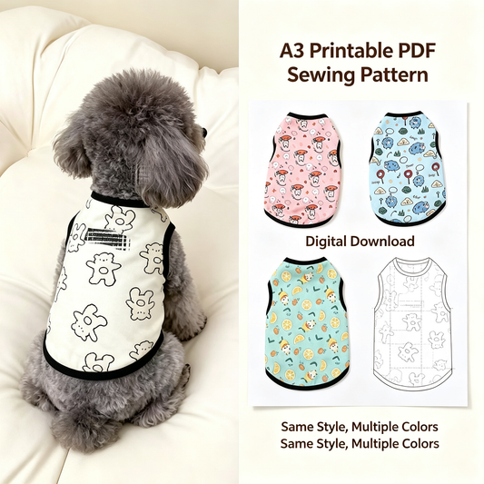 Pet Dog Cat Tank Top Sewing Pattern + Video Tutorial | S-4XL | A3 Printable PDF