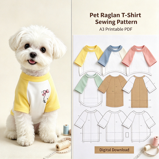 Pet Raglan T-Shirt Sewing Pattern with Video Tutorial | A3 Printable PDF | 7 Sizes S-4XL | Dog Cat Short Sleeve Casual Top