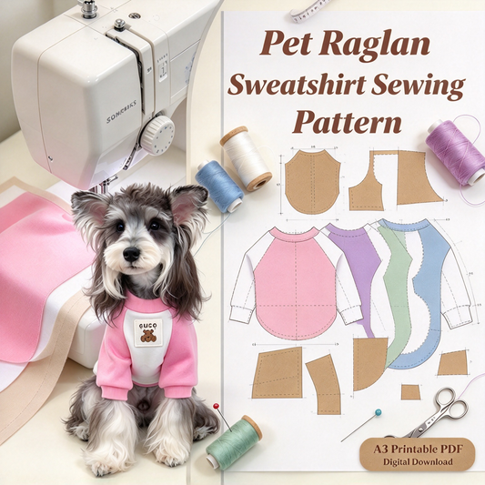 Pet Raglan Sweatshirt Sewing Pattern with Step-by-Step Tutorial | A3 Printable PDF | Sizes S-4XL | Dog Cat Casual Shirt