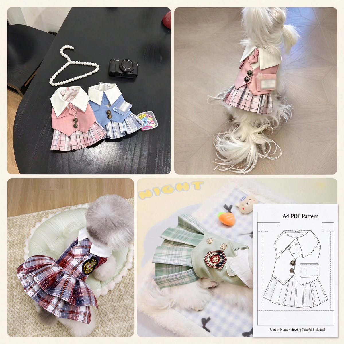 Pet Japanese Preppy School Pleated Dress Sewing Pattern | 13 Sizes XS-9XL, A4 Printable PDF + PLT File, Step-by-Step Sewing Tutorial
