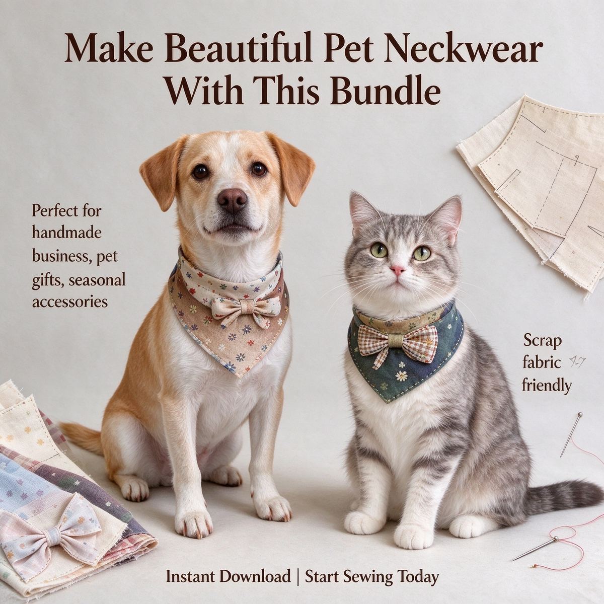 39 Styles Bundle｜PDF Sewing Pattern + FREE Full Video Tutorials | Dog & Cat Bandana / Pet Neckerchief