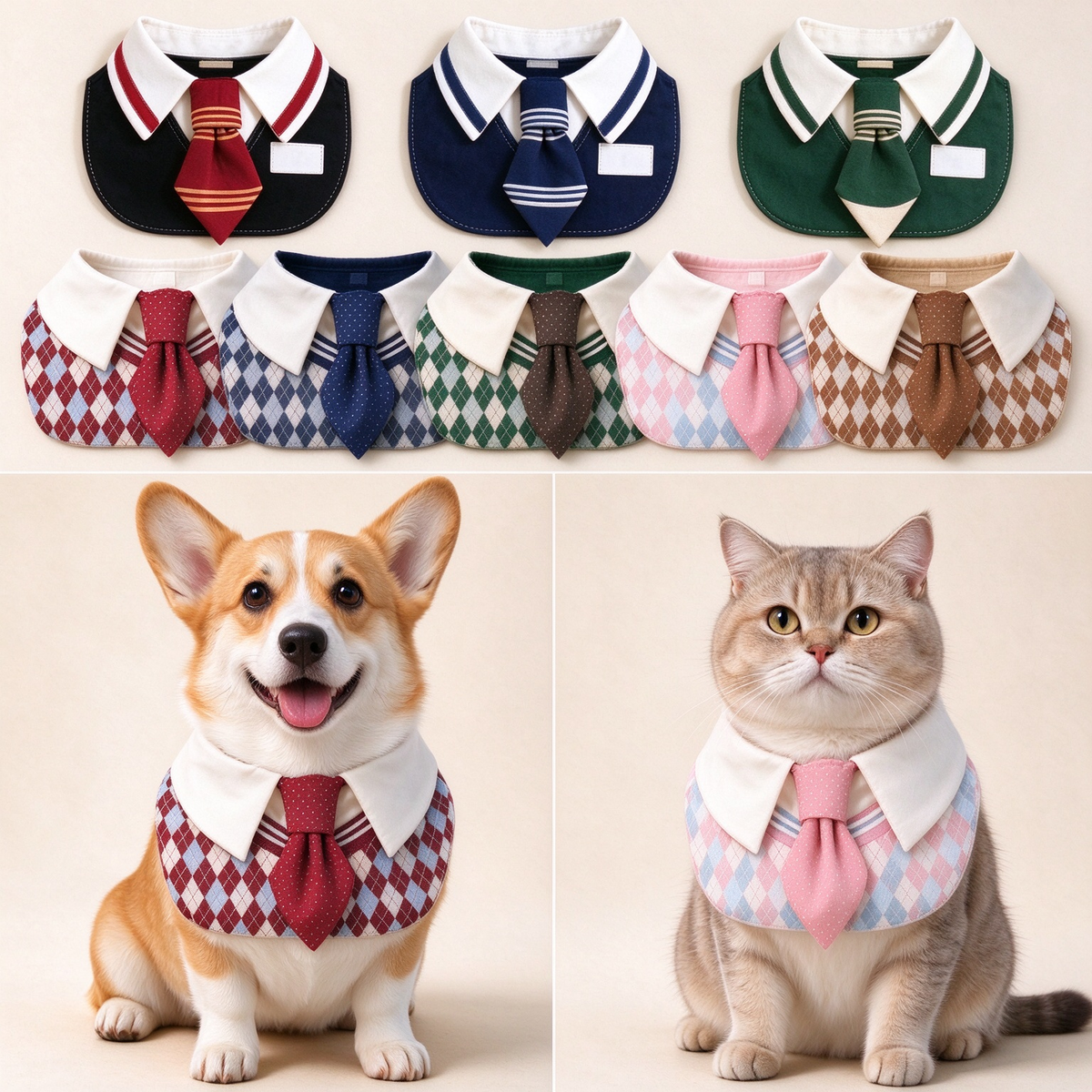 College Style Pet Collar Bib PDF Sewing Pattern | A4 Printable | 14 Sizes (XXS-9XL) | Step-by-Step Sewing Tutorial Included | Dog & Cat Neck Tie Bib Pattern