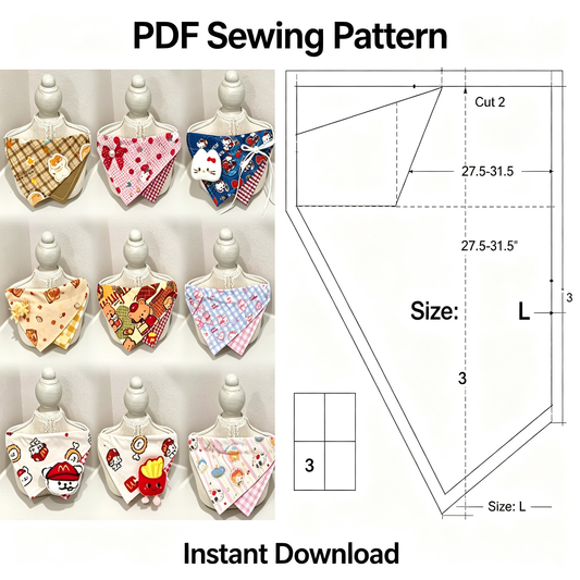 Cartoon Star & Bear Pet Bandana Sewing Pattern PDF | Dog & Cat Bandana Template | 9 Sizes XXS to XXXXL | All Breeds | Printable Instant Download