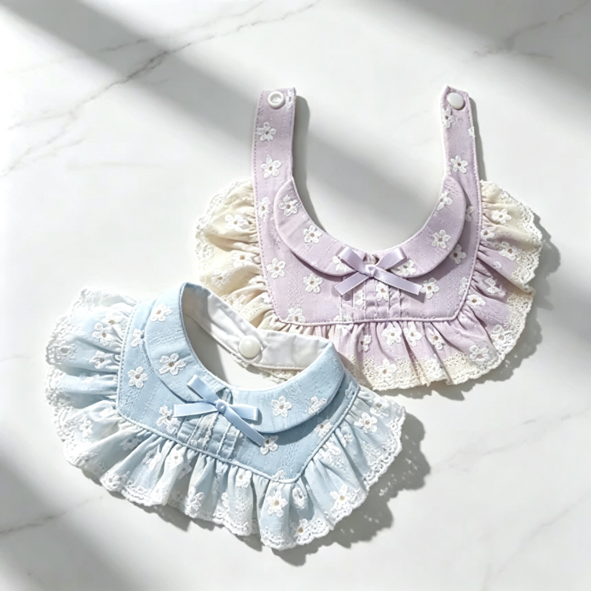 Pet Bandana Sewing Pattern – Cream Floral Ruffle Bib | Satin Bow & Snap Closure | 5 Sizes S–XXL | PDF Digital Download