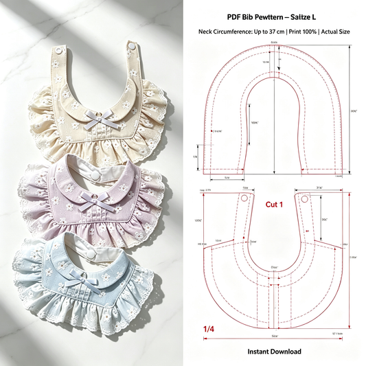 Pet Bandana Sewing Pattern – Cream Floral Ruffle Bib | Satin Bow & Snap Closure | 5 Sizes S–XXL | PDF Digital Download