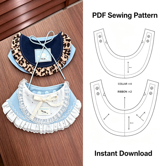 Sewing Pattern PDF for Lapel Bow Pet Bandana | Sweet Girly Style Dog Bibs | Medium & Large Sizes