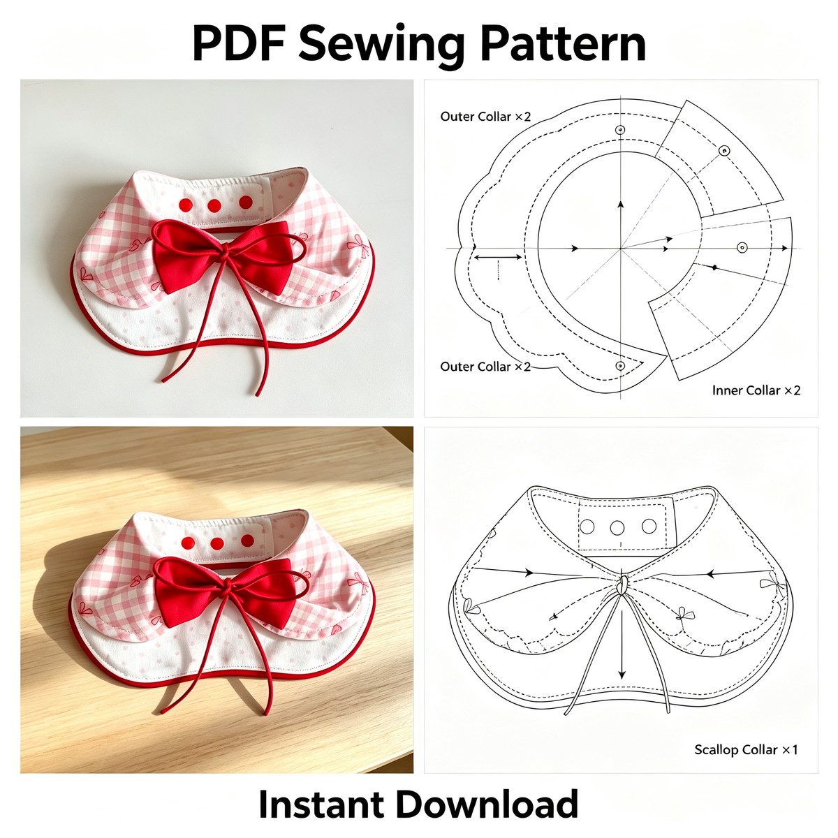 Sweet Double Bow Dog Bandana Pattern PDF | Ruffled Layered Pet Bib with Snap Straps | Instant Download