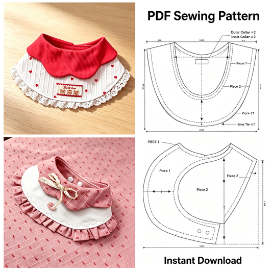 Scalloped Petal Collar Dog Bandana Sewing Pattern PDF | Lace Trim Pet Bib | Sizes S–L | Printable Cat Dog Template