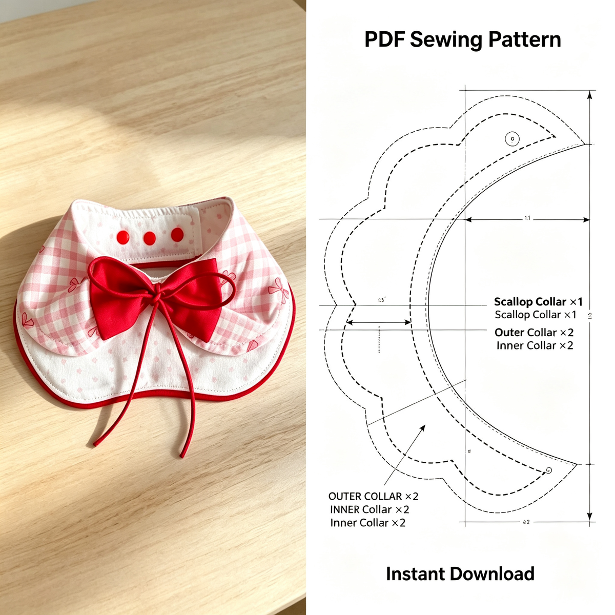 Sweet Double Bow Dog Bandana Pattern PDF | Ruffled Layered Pet Bib with Snap Straps | Instant Download