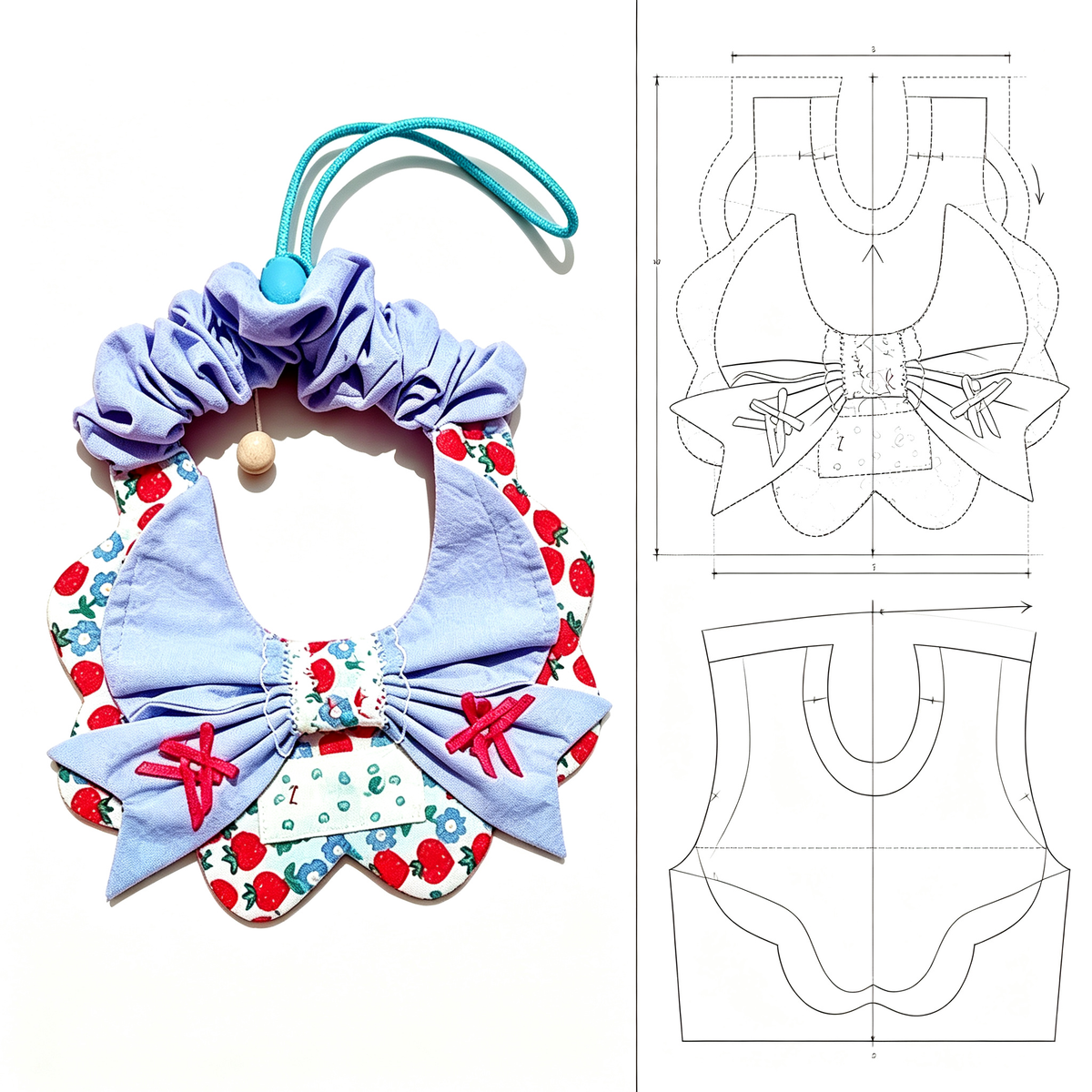 Flower Pet Bandana Sewing Pattern PDF | 2 Sewing Methods Included | Autumn Cotton Print Bib with Green Ruffle & Bow | Sizes S–3XL | Adjustable Neck | Printable Instant Download