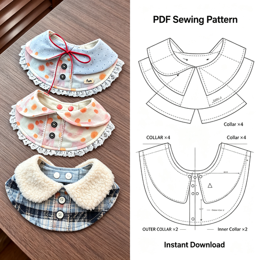 Peter Pan Collar Dog Bandana Sewing Pattern PDF | Ruffled Pet Bib Collar | Sizes S–L | Printable Cat Dog Template，Three printable versions