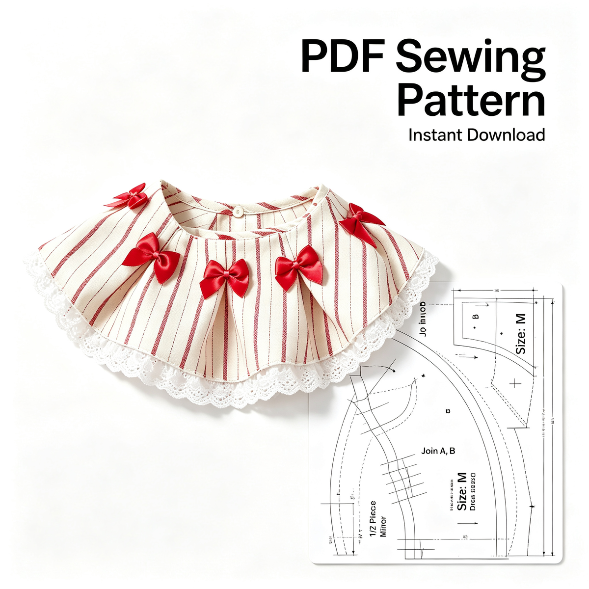Pet Bib Sewing Pattern PDF | Cute Little Dress Bib with Bow & Lace | Sizes XS–XXL | Adjustable Neck | Sewing Template