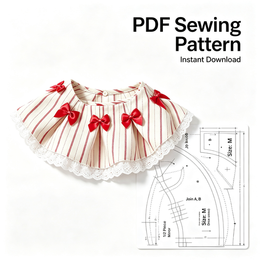 Pet Bib Sewing Pattern PDF | Cute Little Dress Bib with Bow & Lace | Sizes XS–XXL | Adjustable Neck | Sewing Template