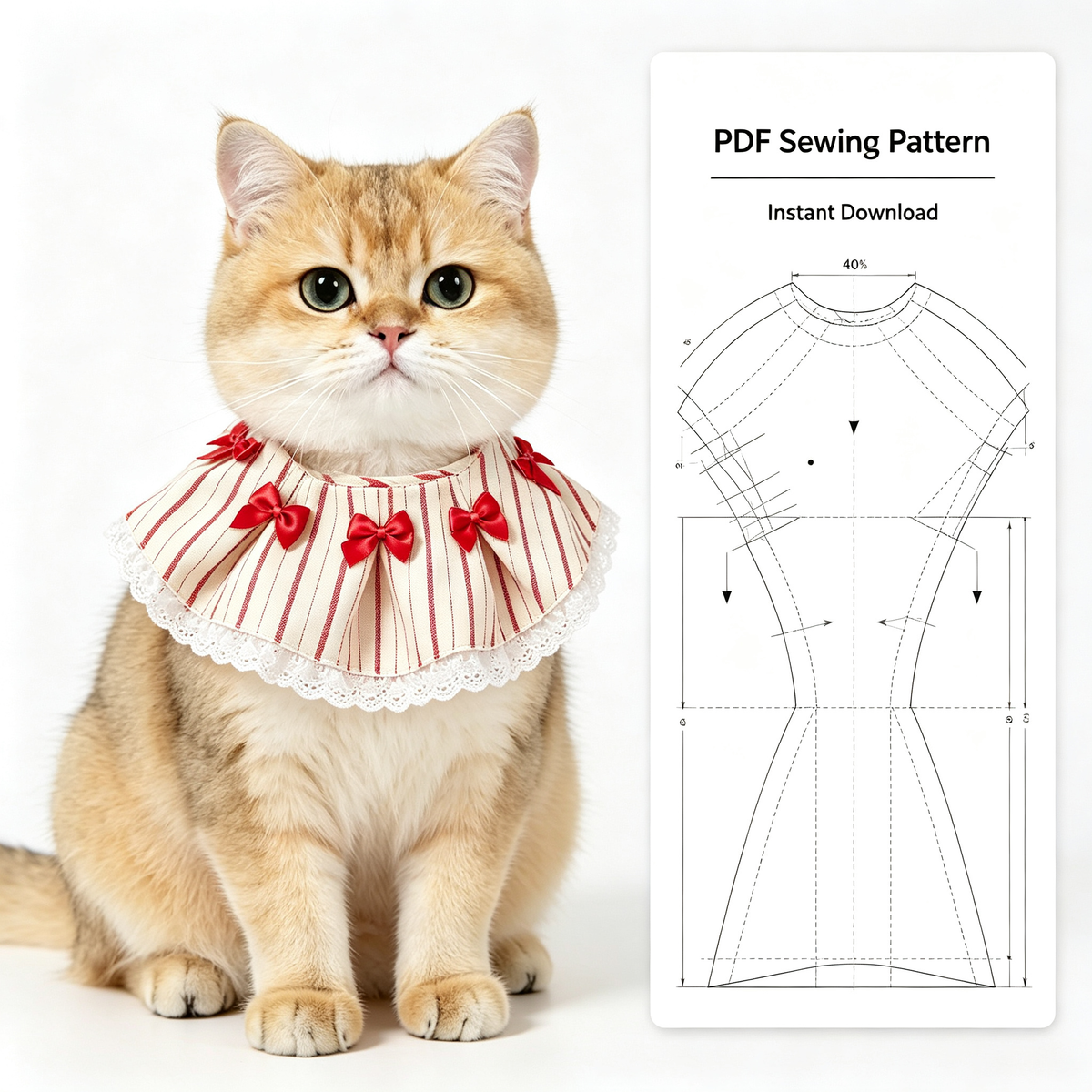 Pet Bib Sewing Pattern PDF | Cute Little Dress Bib with Bow & Lace | Sizes XS–XXL | Adjustable Neck | Sewing Template