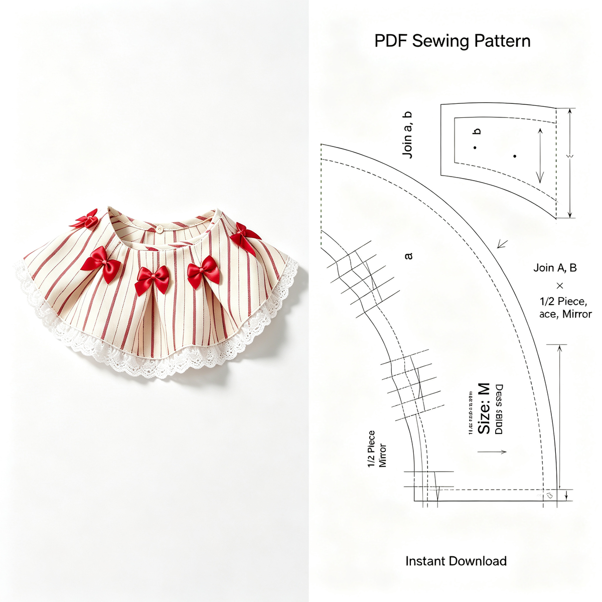 Pet Bib Sewing Pattern PDF | Cute Little Dress Bib with Bow & Lace | Sizes XS–XXL | Adjustable Neck | Sewing Template