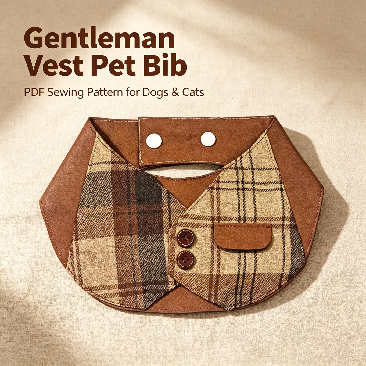 Gentleman Tweed Vest Pet Bib Sewing Pattern PDF | Dog Bandana & Cat Scarf Digital Download | XXS–5XL Sizes | Print at Home