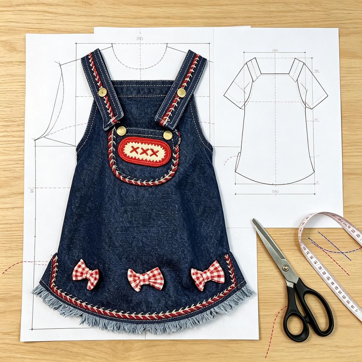 Denim Overall Dress Sewing Pattern with Step-by-Step Video Tutorial | A3 Printable | 7 Sizes (S-4XL) | Pet Cat & Dog Digital PDF