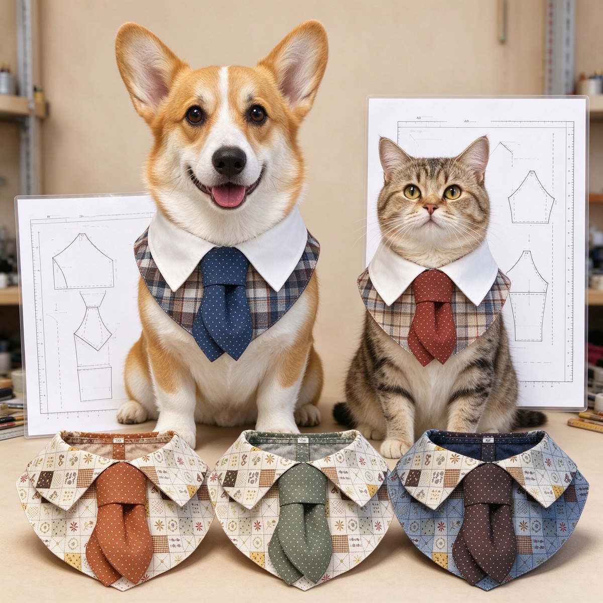 Gentleman Style Pet Collar Bib PDF Sewing Pattern | A4 Printable | 14 Sizes (XXS-9XL)| Formal Dog Cat Neck Tie Bandana Pattern