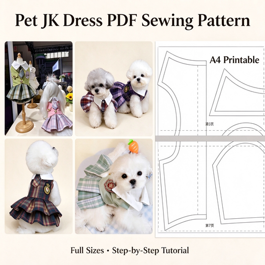 Pet Japanese Preppy School Pleated Dress Sewing Pattern | 13 Sizes XS-9XL, A4 Printable PDF + PLT File, Step-by-Step Sewing Tutorial