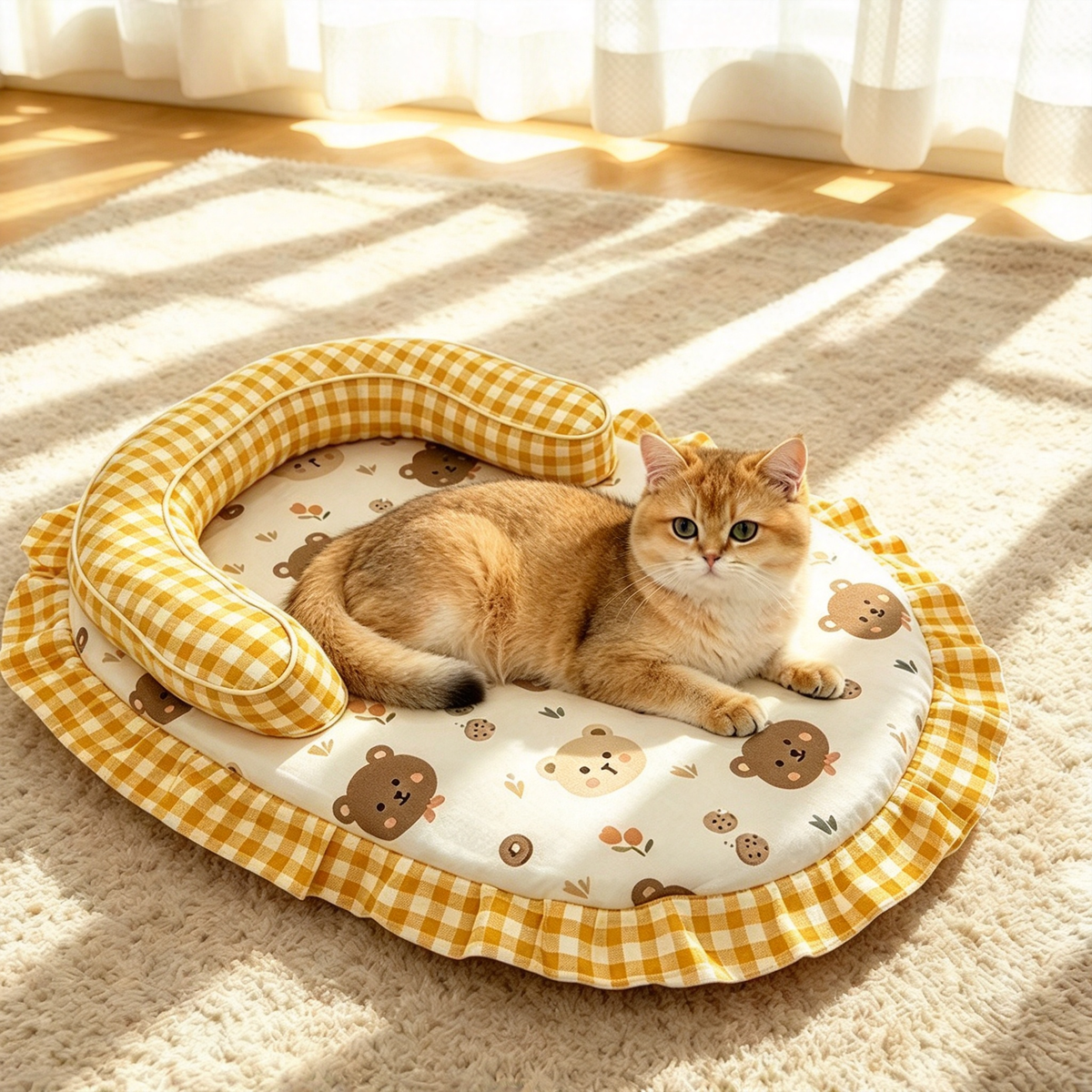 Oval U-Shaped Ruffle Pet Mat PDF Sewing Pattern | A3 Printable DIY Cushion Nest for Cats & Small Dogs Up to 16.5 lbs
