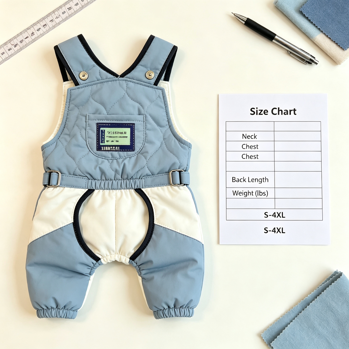 Pet Quilted Padded Overalls Sewing Pattern with Video Tutorial | A3 Printable PDF | 7 Sizes S-4XL | Dog Cat Winter Sling Jumpsuit
