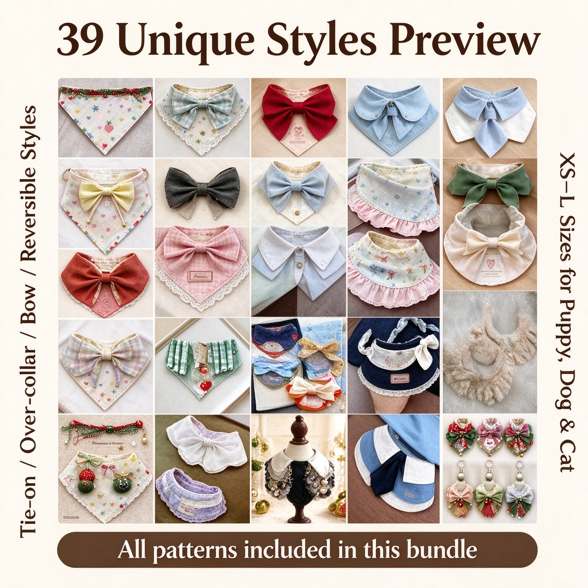 39 Styles Bundle｜PDF Sewing Pattern + FREE Full Video Tutorials | Dog & Cat Bandana / Pet Neckerchief