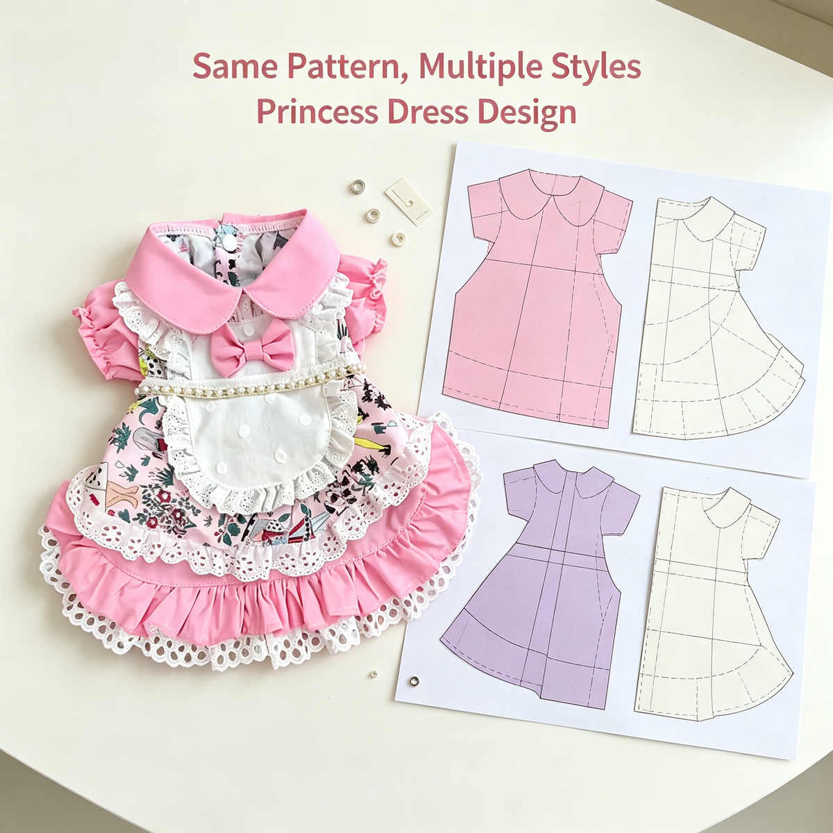 Pet Lolita Princess Dress Sewing Pattern with Video Tutorial | A3 Printable | 7 Sizes (S-4XL) | Dog Cat Ruffled Dress Digital PDF